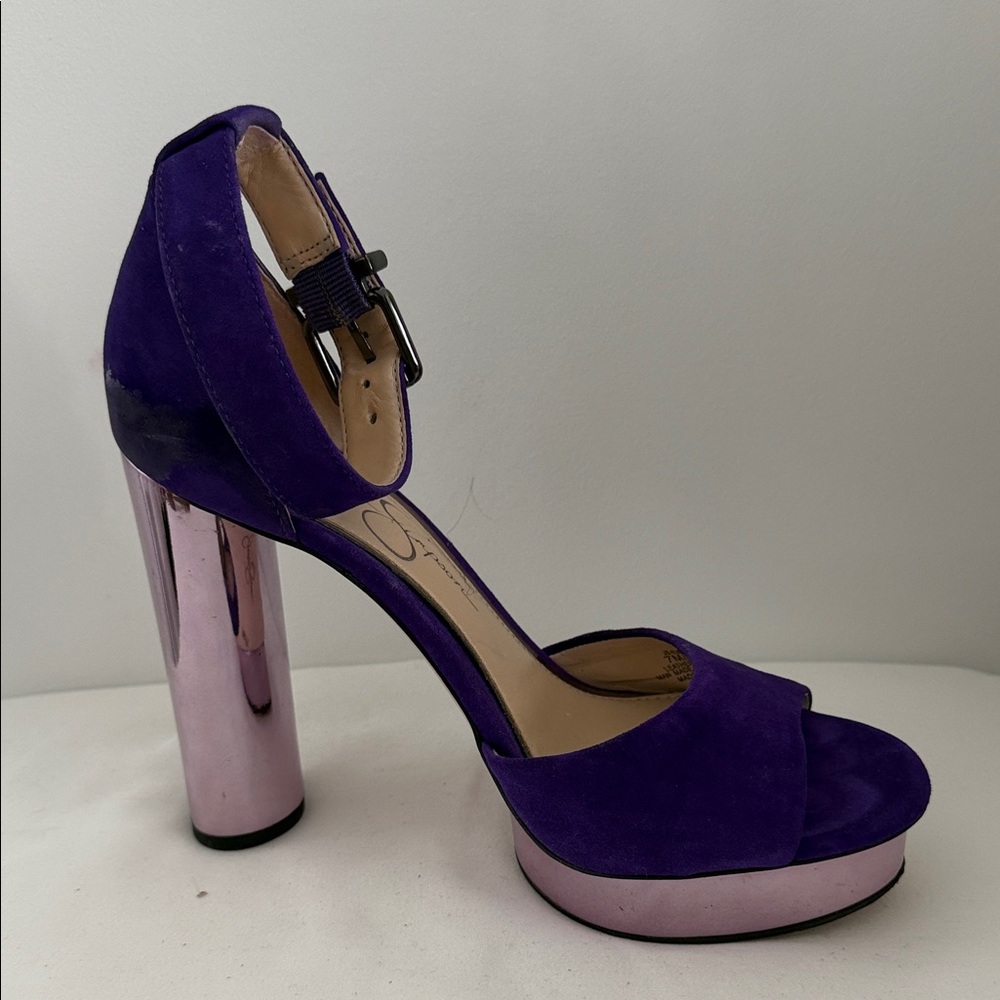 Jessica Simpson Purple Suede Heels with Metallic Accents